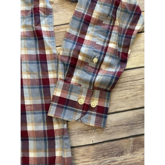 Scott Barber Mens M Dress Shirt Button Up Red Blue Check Plaid Long Sleeve - Picture 2 of 6